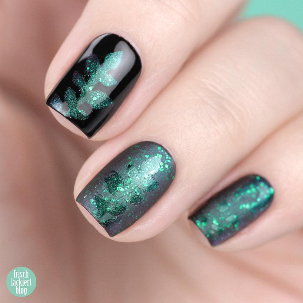 Frischlackiert-Challenge Glänzend und Matt in Grün - Nailart mit Blätter Vinyls – by frischlackiert