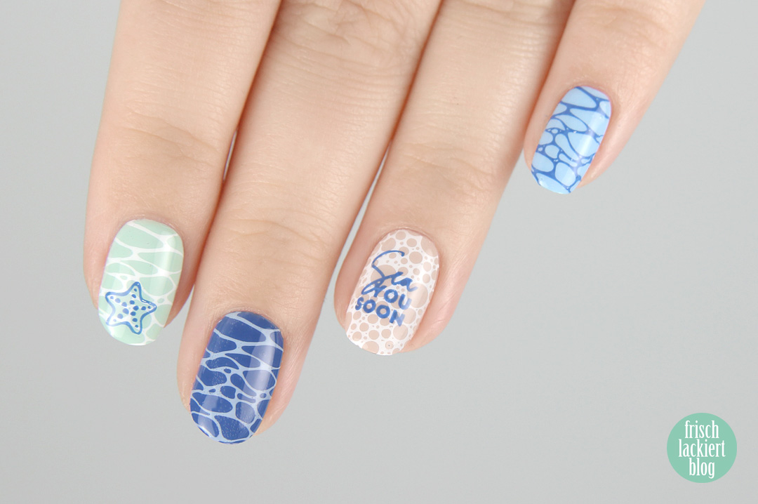 Beach Nails mit Kester Black – Sea Ocean Nailart MoYou Summer Lovin 06 – Sommer Nailart – by frischlackiert