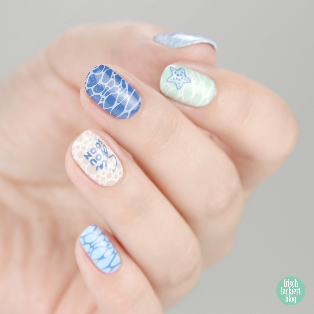 Beach Nails mit Kester Black – Sea Ocean Nailart MoYou Summer Lovin 06 – Sommer Nailart – by frischlackiert