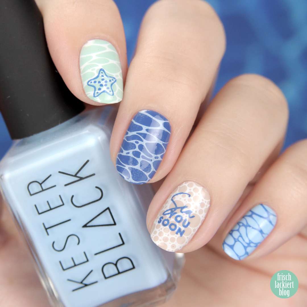 Beach Nails mit Kester Black – Sea Ocean Nailart MoYou Summer Lovin 06 – Sommer Nailart – by frischlackiert