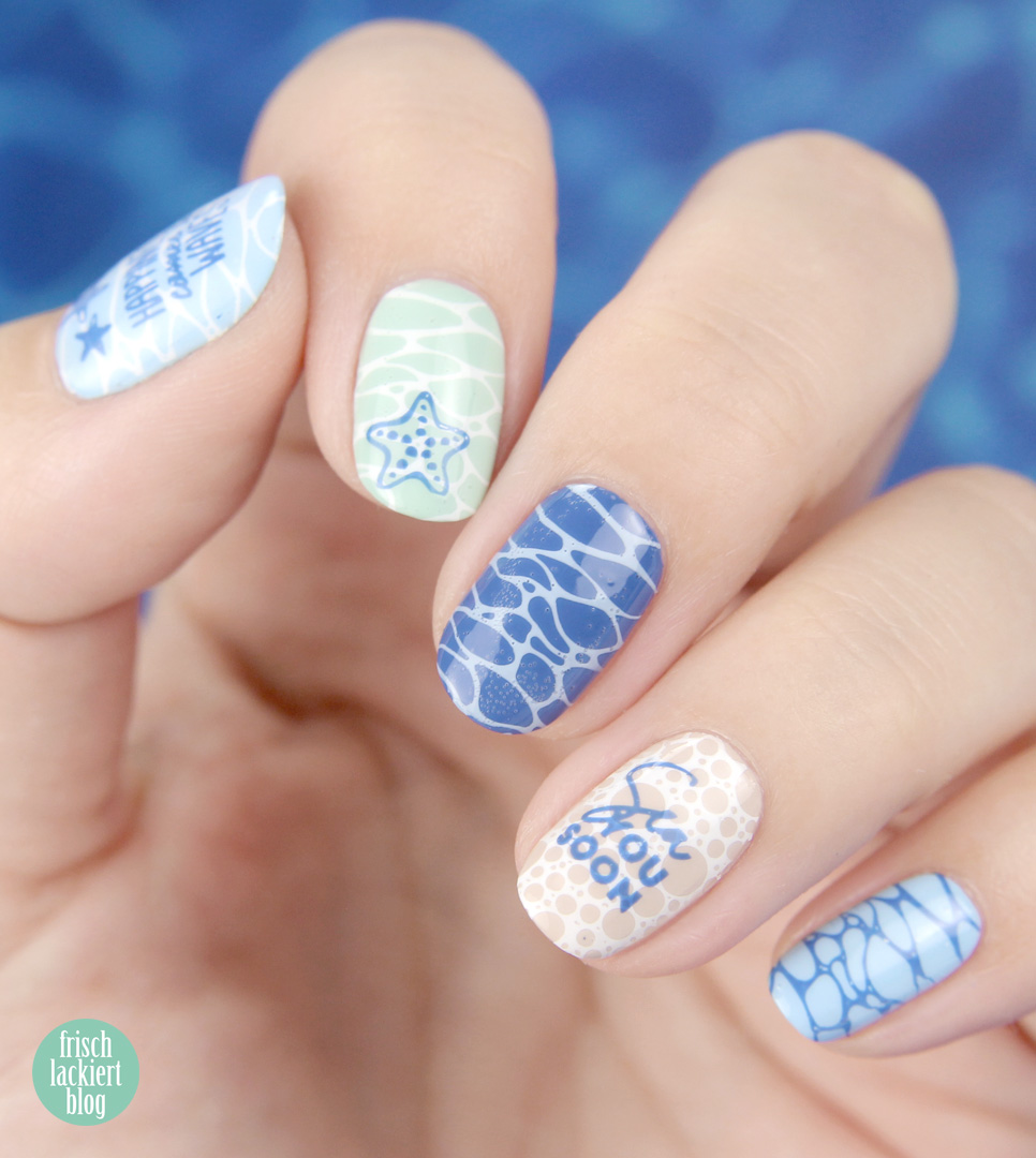 Beach Nails mit Kester Black – Sea Ocean Nailart MoYou Summer Lovin 06 – Sommer Nailart – by frischlackiert