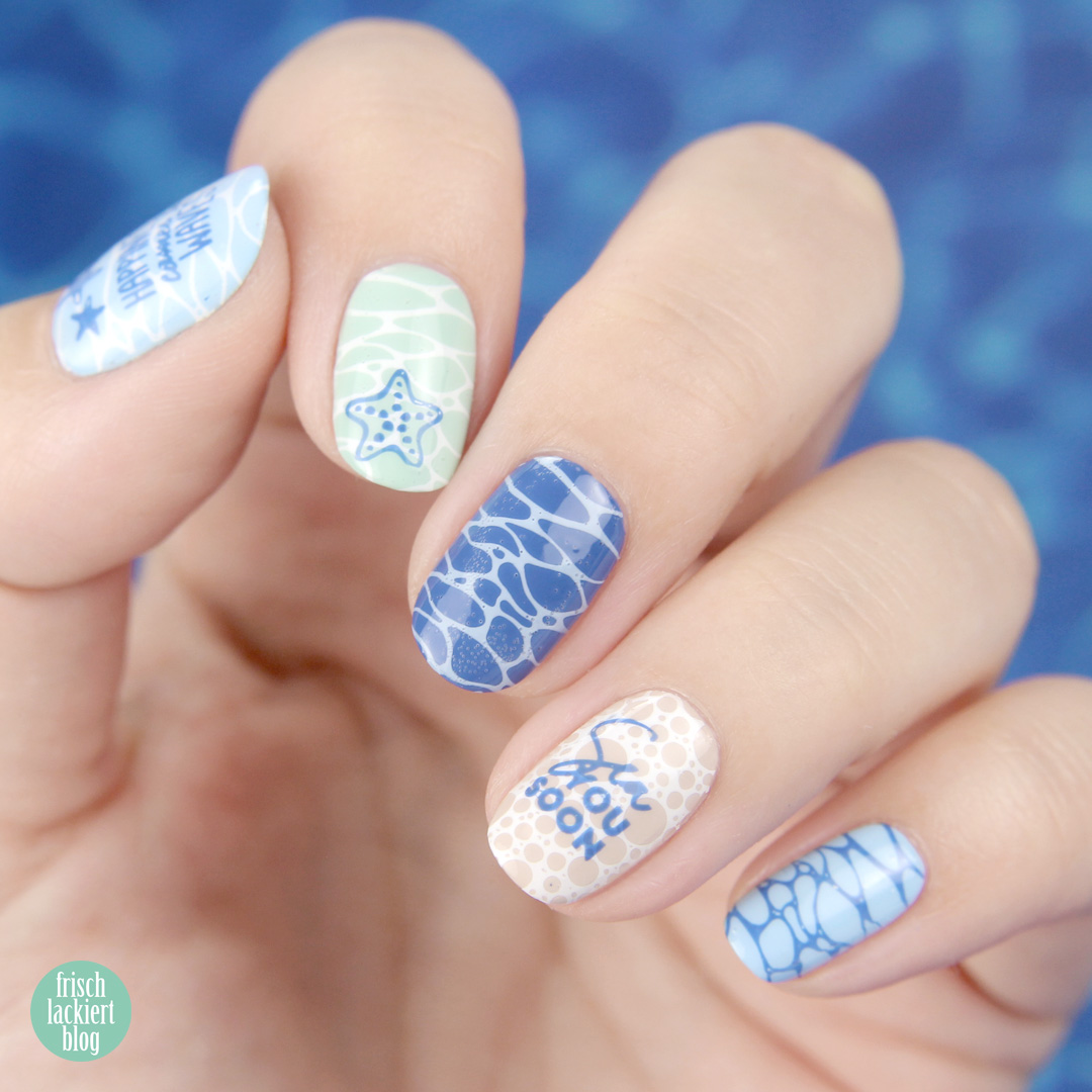 Beach Nails mit Kester Black – Sea Ocean Nailart MoYou Summer Lovin 06 – Sommer Nailart – by frischlackiert