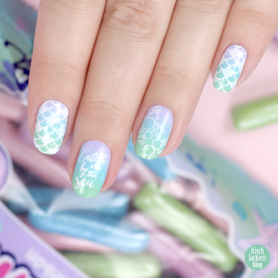 Mermaid Nailart – Meerjungfrauen Gradient mit Stamping – inspiriert von Hitschler – by frischlackiert