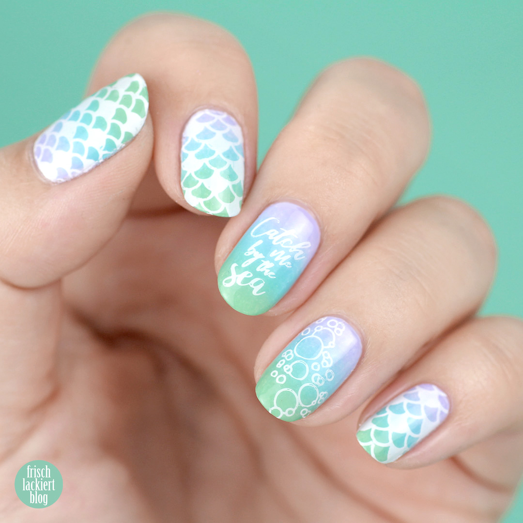 Mermaid Nailart – Meerjungfrauen Gradient mit Stamping – inspiriert von Hitschler – by frischlackiert