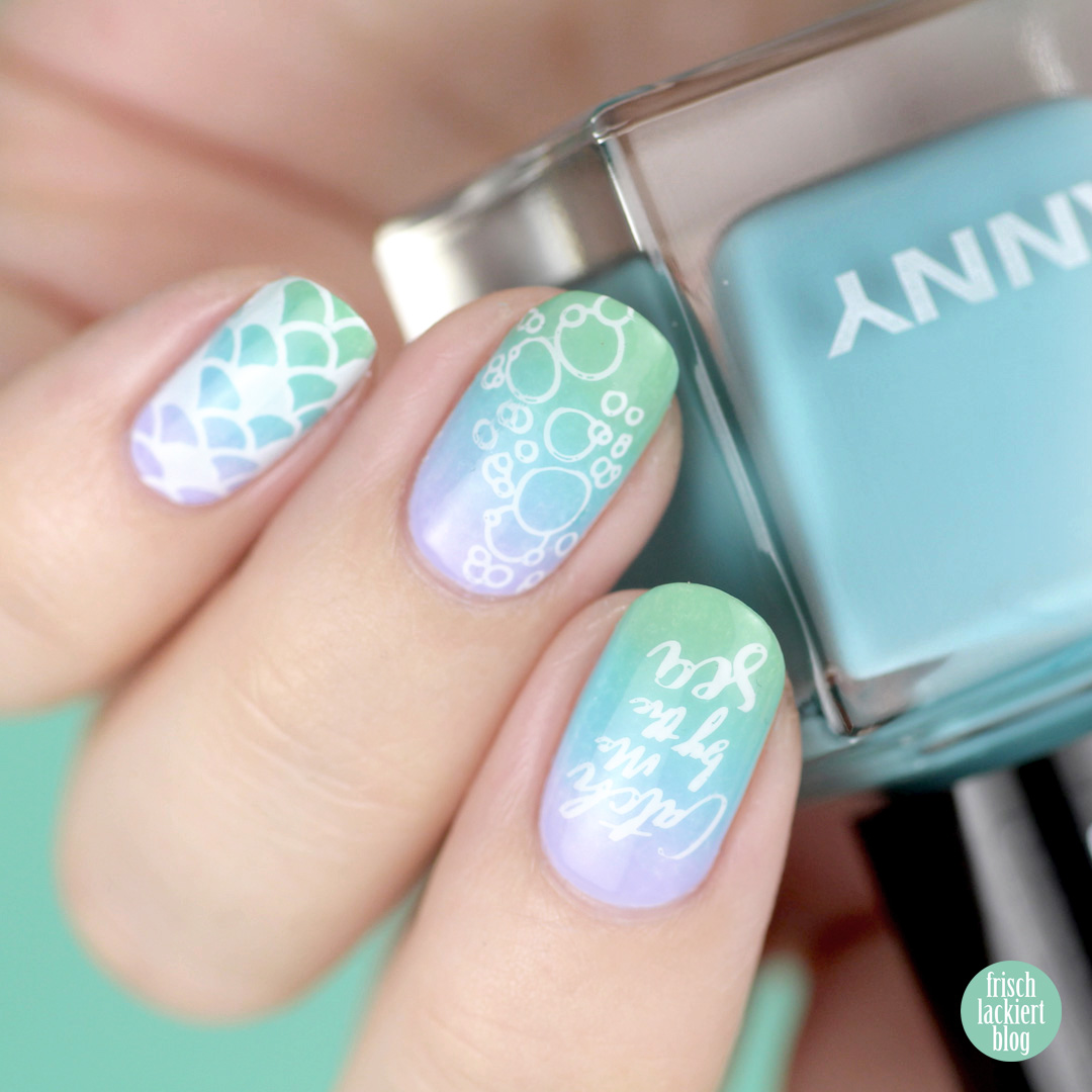 Mermaid Nailart – Meerjungfrauen Gradient mit Stamping – inspiriert von Hitschler – by frischlackiert