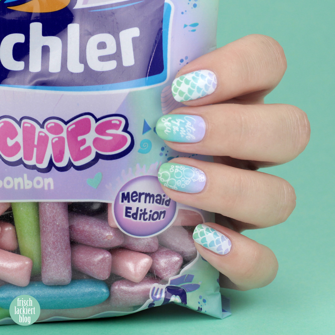 Mermaid Nailart – Meerjungfrauen Gradient mit Stamping – inspiriert von Hitschler – by frischlackiert