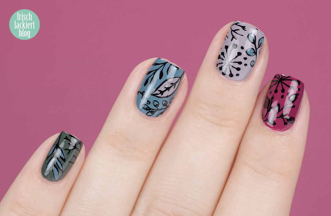 YpsLackiertChallenge – Herbststimmung Stamping Nailart – fall nails – flower stamping – by frischlackiert