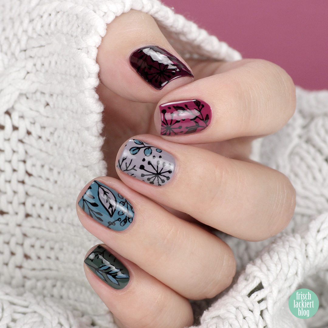 YpsLackiertChallenge – Herbststimmung Stamping Nailart – fall nails – flower stamping – by frischlackiert