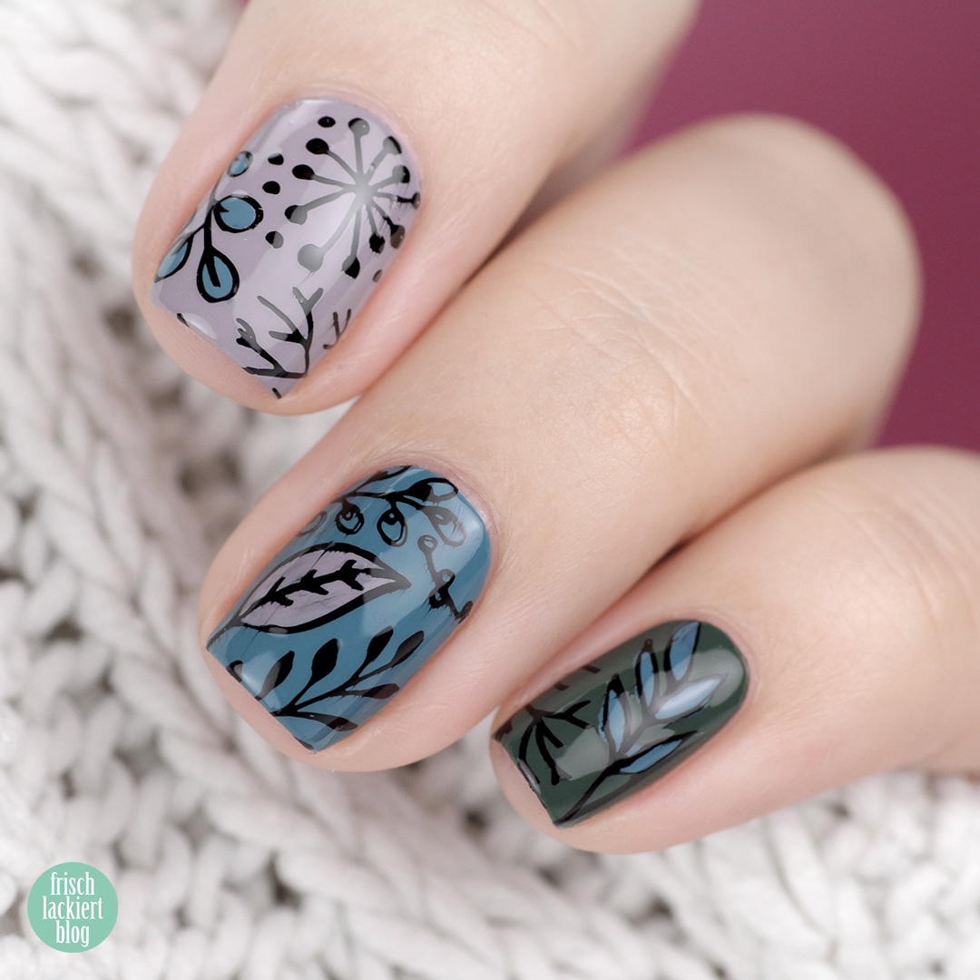 YpsLackiertChallenge – Herbststimmung Stamping Nailart – fall nails – flower stamping – by frischlackiert