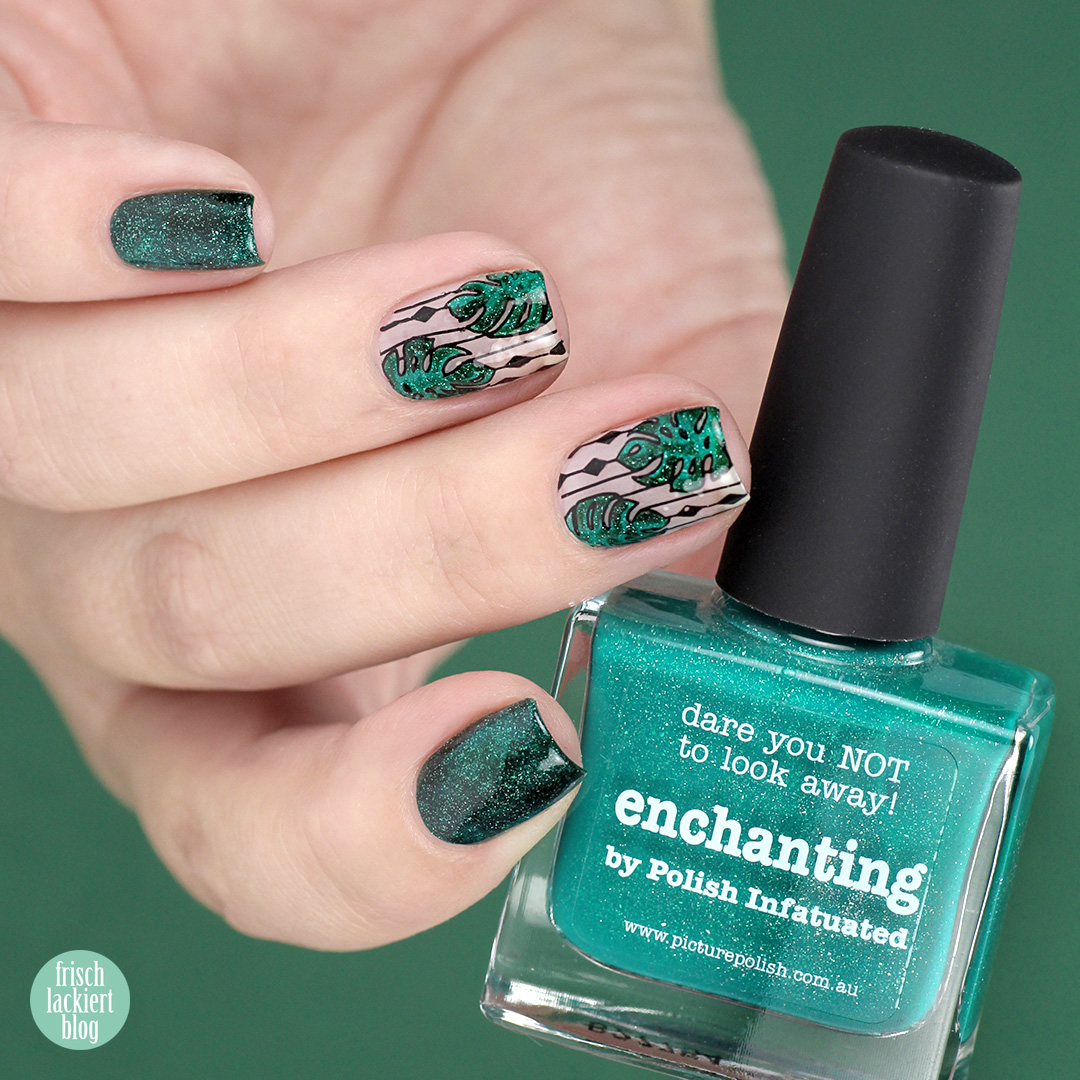 YpsLackiertChallenge – Cut Out Stamping Nailart mit Monstera in Grün – by frischlackiert