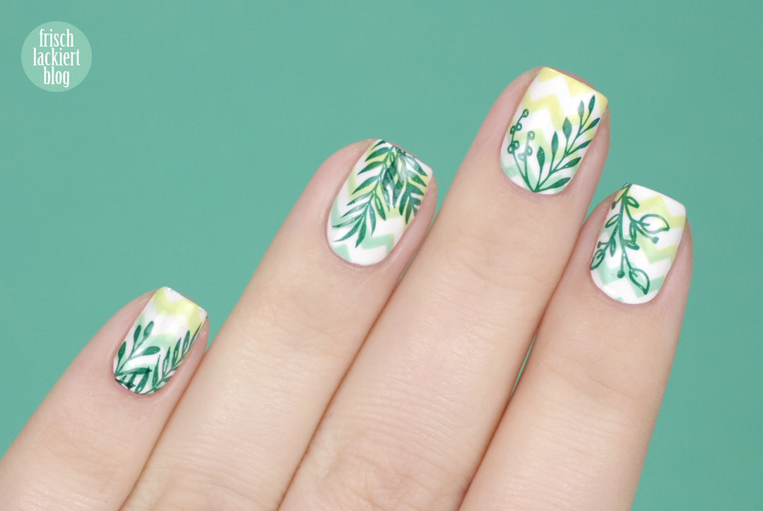 Frischlackiert-Challenge green garden nailart – chevron stamping nails - by frischlackiert