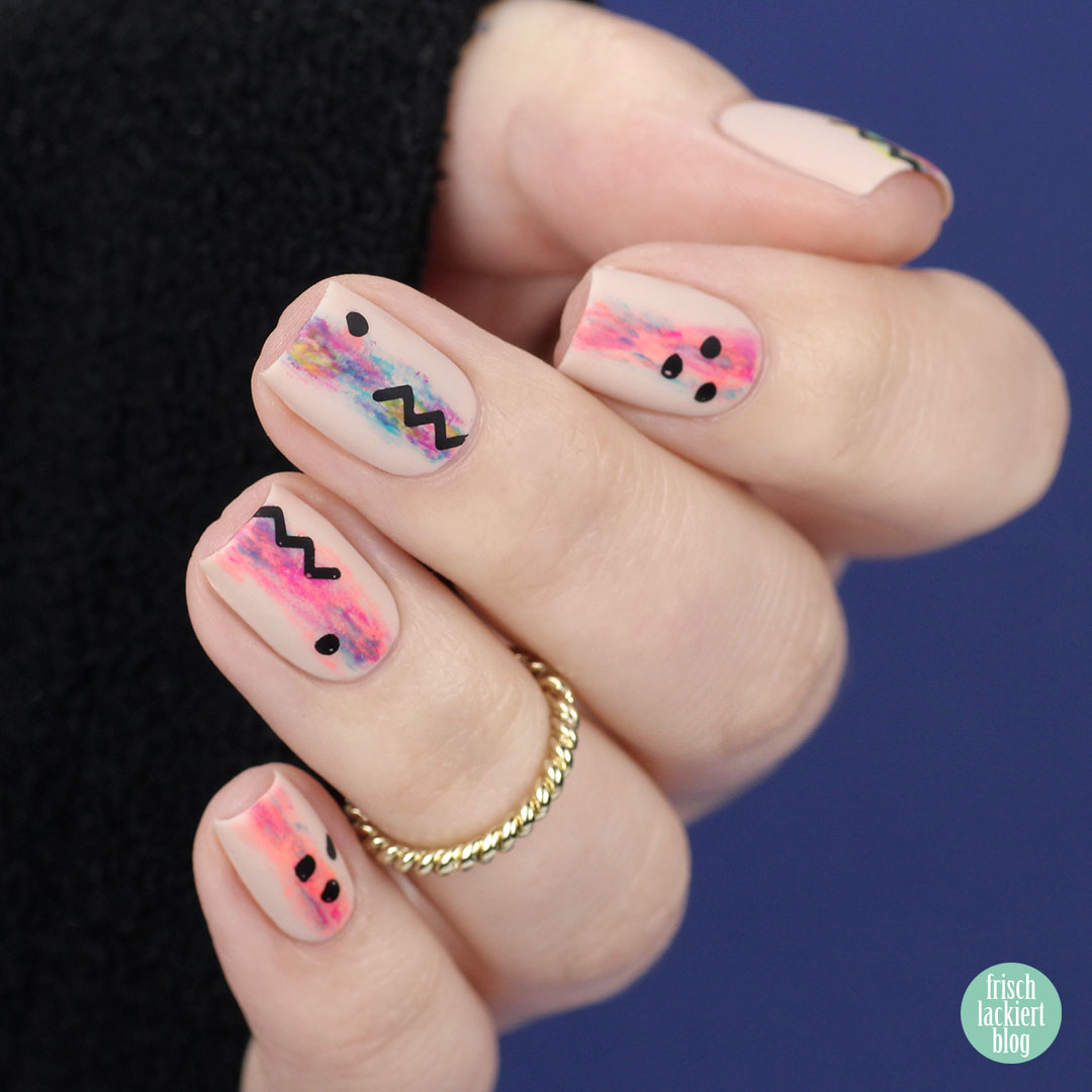 Frischlackiert Challenge – Nude und Neon Nailart mit schwarzem Stamping – by frischlackiert