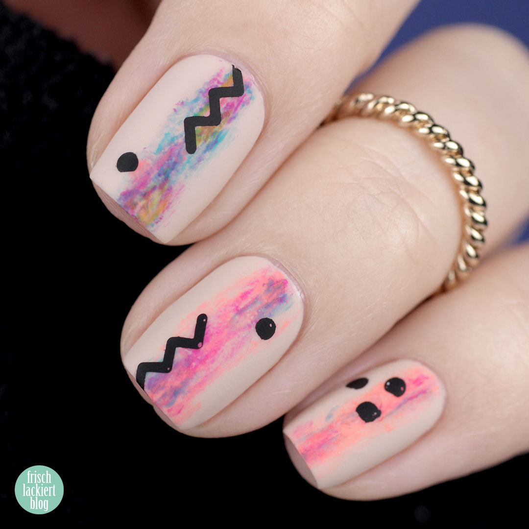 Frischlackiert Challenge – Nude und Neon Nailart mit schwarzem Stamping – by frischlackiert