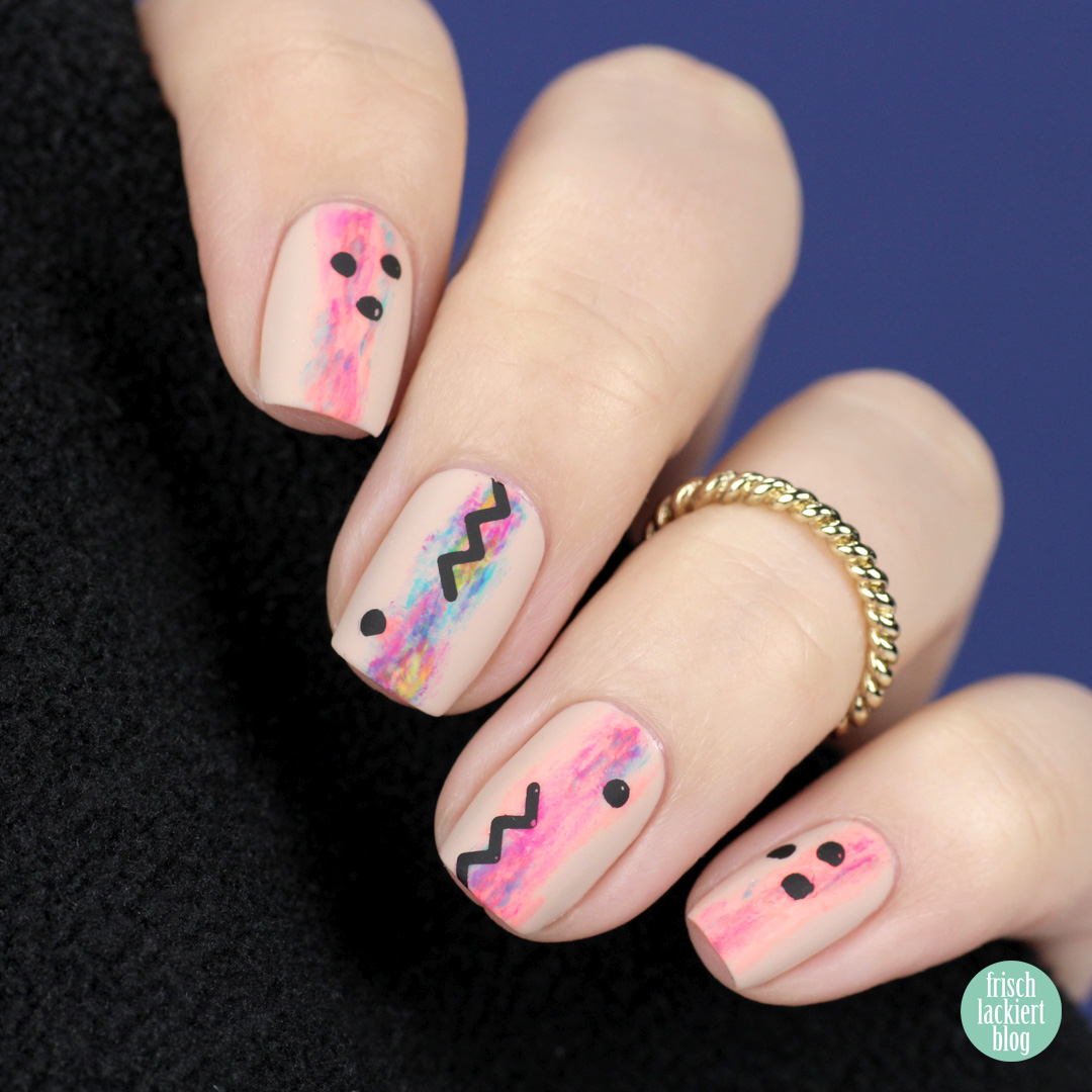 Frischlackiert Challenge – Nude und Neon Nailart mit schwarzem Stamping – by frischlackiert